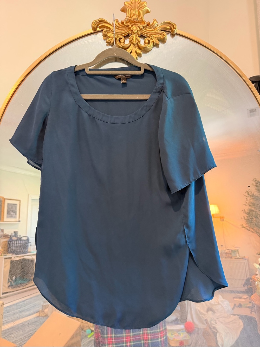 Banana Republic | Women’s Drapey Navy Blue Short-Sleeve Scoop Neck Top